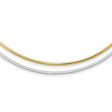 14k Two-tone 2mm Reversible White and Yellow 16 inch Omega Necklace Plus 2 inch Heart Chain Extender
