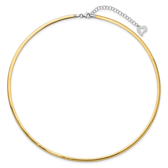 14k Two-tone 3mm Lightweight Reversible 18 inch Omega Necklace Plus 2 inch Heart Chain Extender