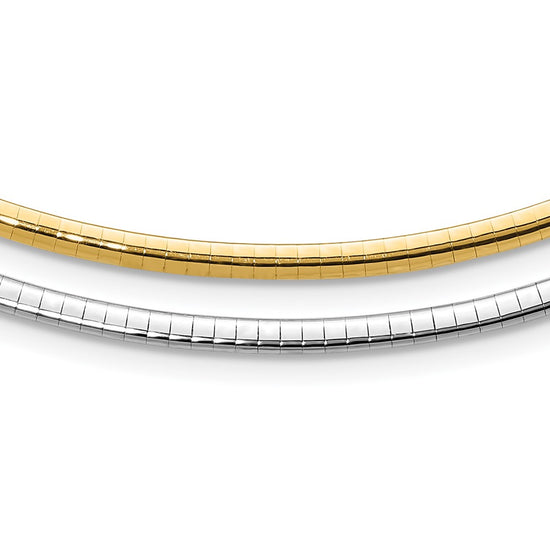 14k Two-tone 3mm Lightweight Reversible 18 inch Omega Necklace Plus 2 inch Heart Chain Extender