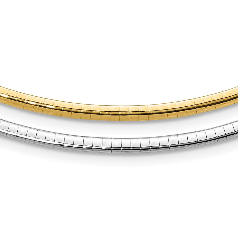 14k Two-tone 3mm Lightweight Reversible 18 inch Omega Necklace Plus 2 inch Heart Chain Extender