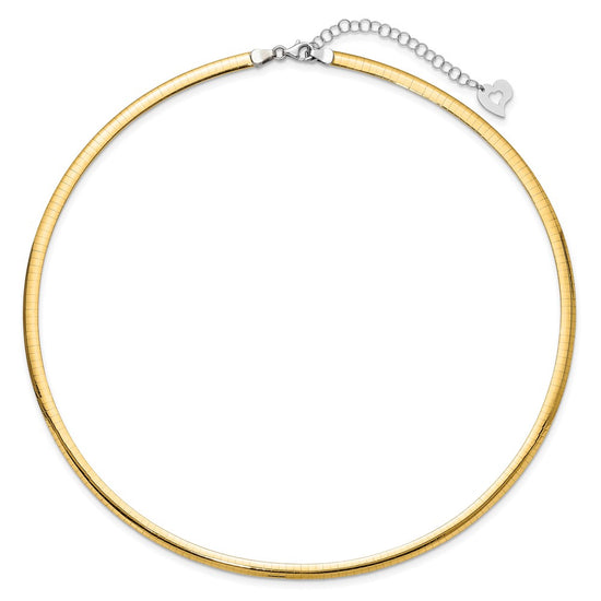 14k Two-tone 4mm Lightweight Reversible 18 inch Omega Necklace Plus 2 inch Heart Chain Extender