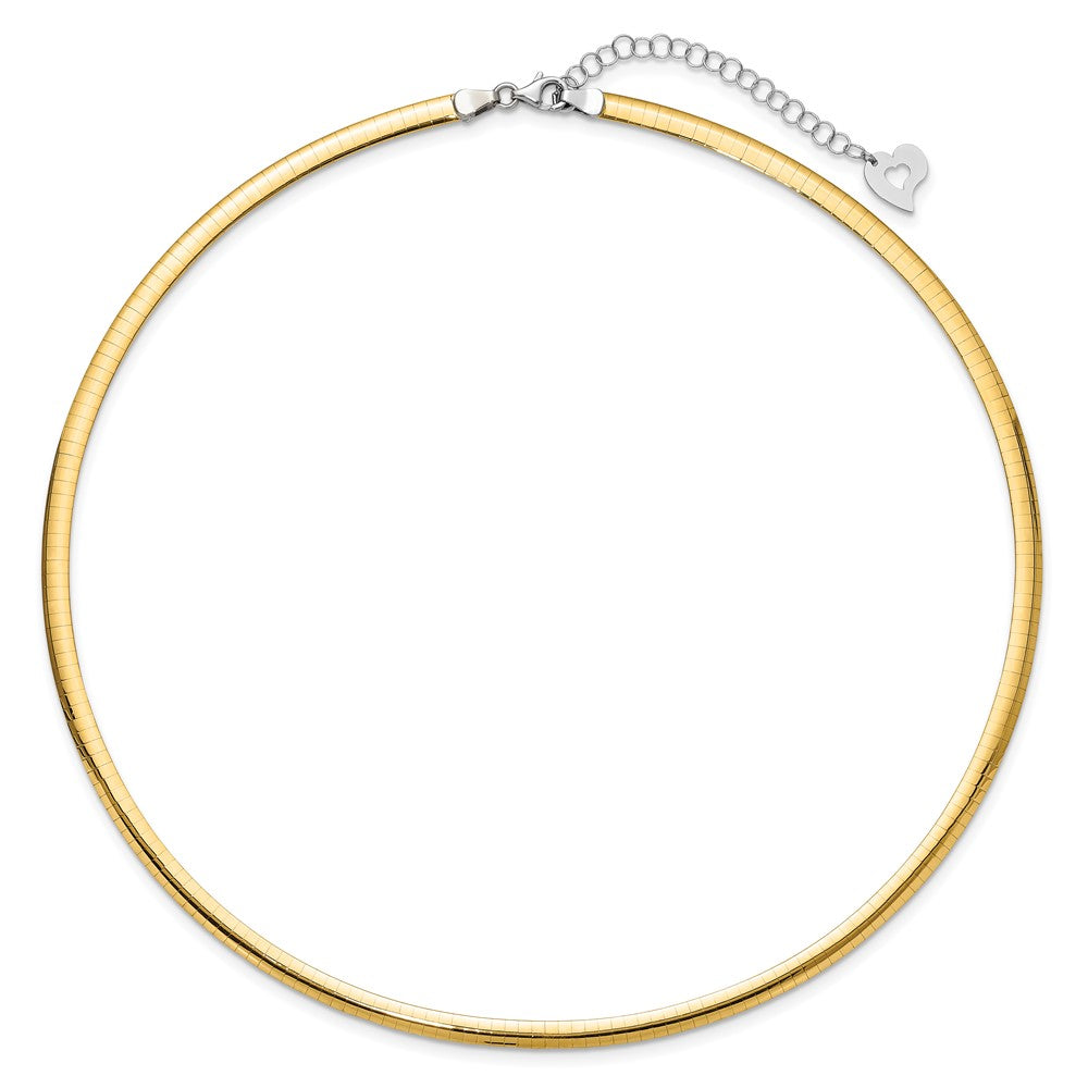 14k Two-tone 4mm Lightweight Reversible 18 inch Omega Necklace Plus 2 inch Heart Chain Extender
