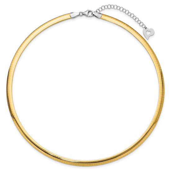 14k Two-tone 5mm Lightweight Reversible 16 inch Omega Necklace Plus 2 inch Heart Chain Extender