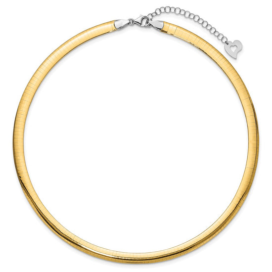 14k Two-tone 6mm Lightweight Reversible 16 inch Omega Necklace Plus 2 inch Heart Chain Extender