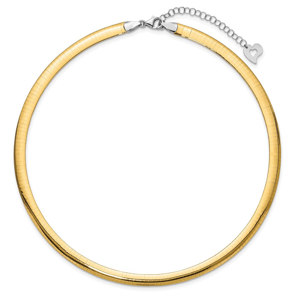 14k Two-tone 6mm Lightweight Reversible 16 inch Omega Necklace Plus 2 inch Heart Chain Extender