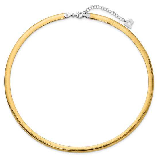 14k Two-tone 6mm Lightweight Reversible 18 inch Omega Necklace Plus 2 inch Heart Chain Extender