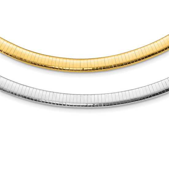 14k Two-tone 8mm Lightweight Reversible 18 inch Omega Necklace Plus 2 inch Heart Chain Extender