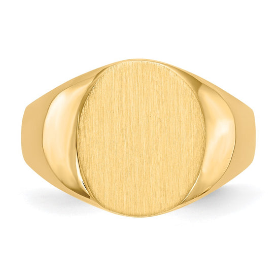 Gold Polished Circle Closed Back Signet Ring — 14.5x12 mm