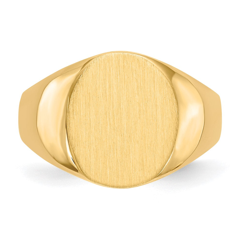 Gold Polished Circle Closed Back Signet Ring — 14.5x12 mm