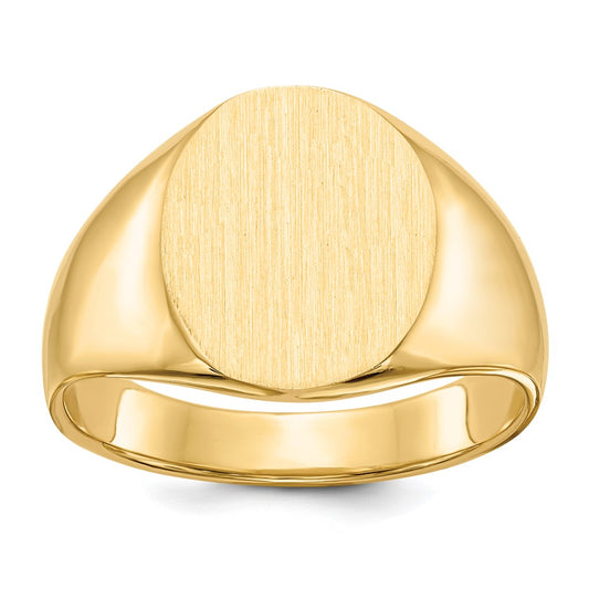 Gold Polished Circle Closed Back Signet Ring — 14.5x12 mm