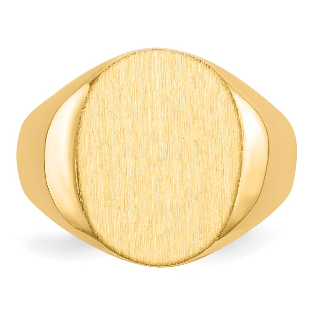 Gold Polished Circle Closed Back Signet Ring — 16x13 mm