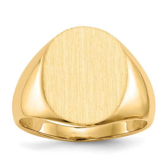 Gold Polished Circle Closed Back Signet Ring — 16x13 mm