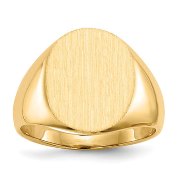 Gold Polished Circle Closed Back Signet Ring — 16x13 mm