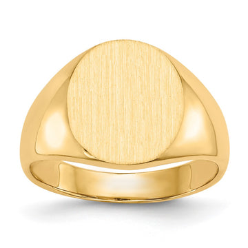 Gold Polished Circle Closed Back Signet Ring — 14x13 mm