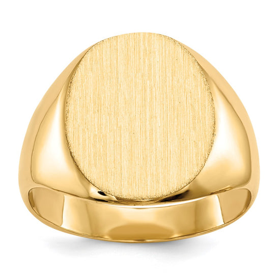 Gold Polished Circle Closed Back Signet Ring — 13.5x12 mm