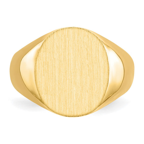 Gold Polished Circle Closed Back Signet Ring — 14x12.5 mm
