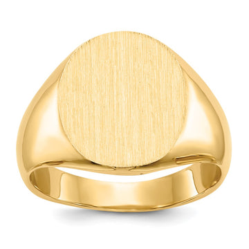 Gold Polished Circle Closed Back Signet Ring — 14x12.5 mm
