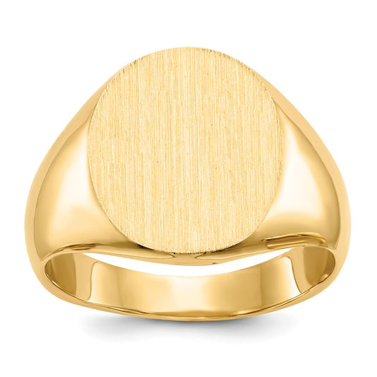 Gold Polished Circle Closed Back Signet Ring — 14x12.5 mm