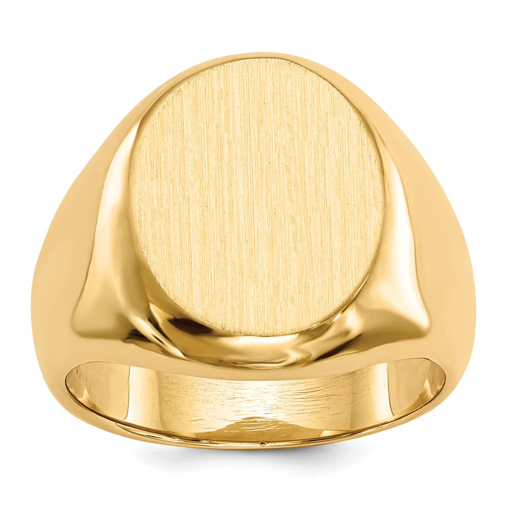 Gold Polished Circle Closed Back Signet Ring — 16.5x13.5 mm