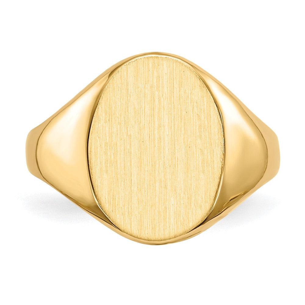 Gold Polished Circle Closed Back Signet Ring — 14x10 mm