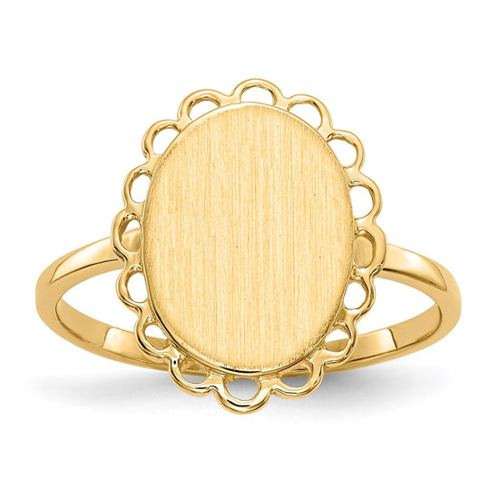 Gold Polished Bordered Open Back Signet Ring