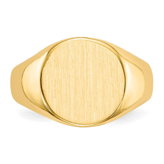 Gold Polished Circle Closed Back Signet Ring — 10.5x11 mm