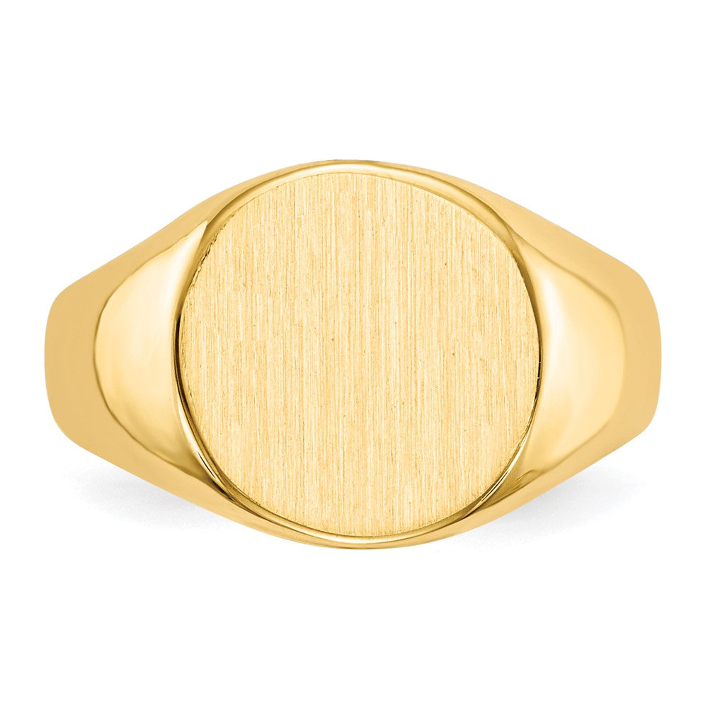Gold Polished Circle Closed Back Signet Ring — 10.5x11 mm