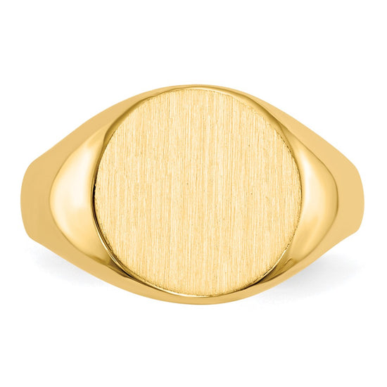 Gold Polished Circle Closed Back Signet Ring — 11.5x12 mm