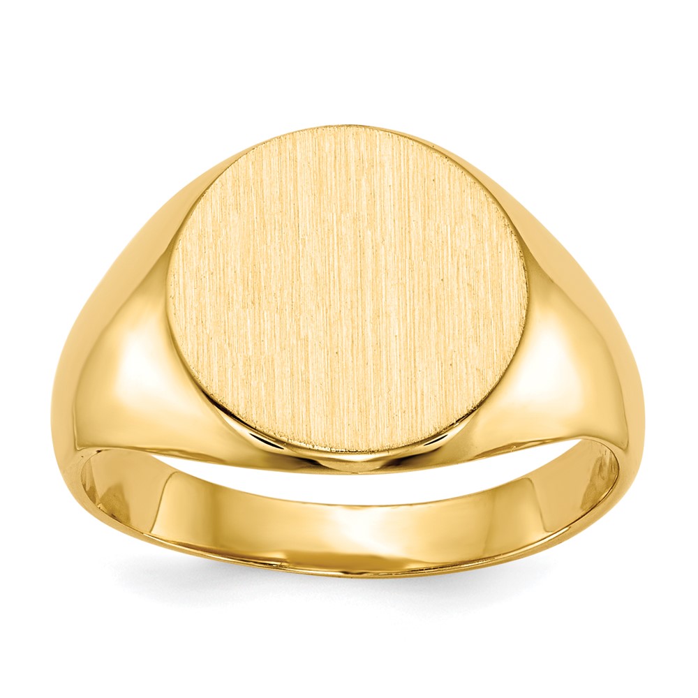 Gold Polished Circle Closed Back Signet Ring — 11.5x12 mm