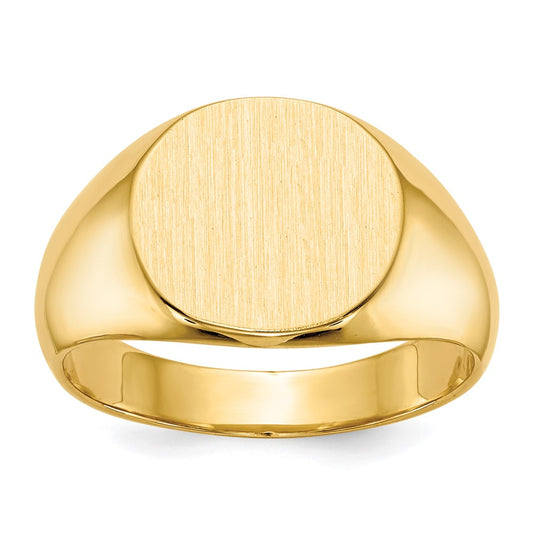 Gold Polished Circle Closed Back Signet Ring — 12.5x13.5 mm