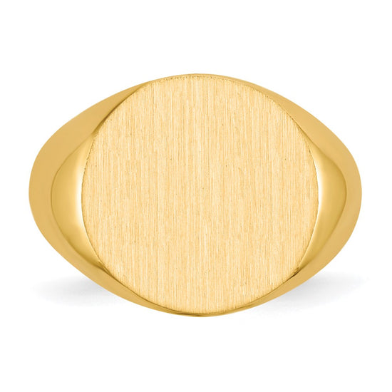 Gold Polished Circle Closed Back Signet Ring — 15x15.5 mm