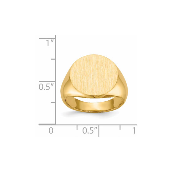 Gold Polished Circle Closed Back Signet Ring — 15x15.5 mm