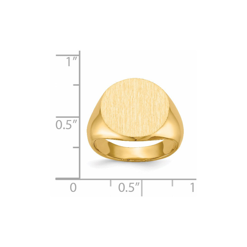Gold Polished Circle Closed Back Signet Ring — 15x15.5 mm