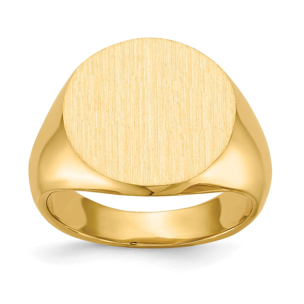 Gold Polished Circle Closed Back Signet Ring — 15x15.5 mm