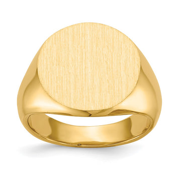 Gold Polished Circle Closed Back Signet Ring — 15x15.5 mm