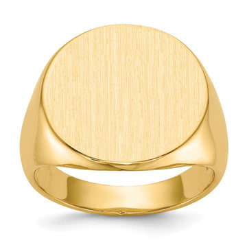 Gold Polished Circle Closed Back Signet Ring — 17x18 mm