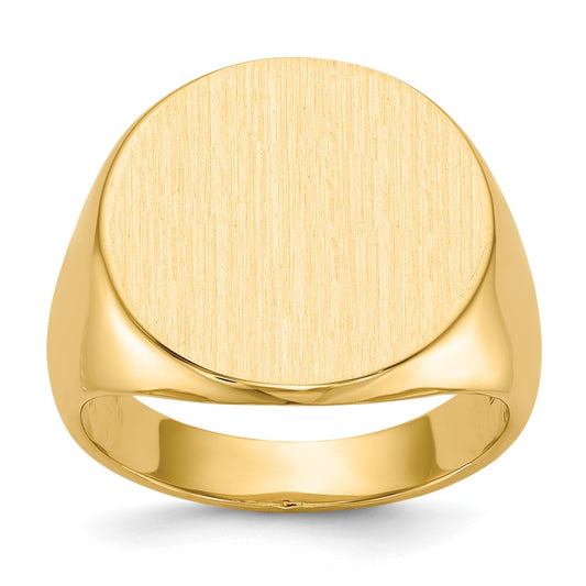 Gold Polished Circle Closed Back Signet Ring — 17x18 mm