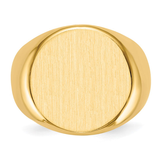 Gold Polished Circle Closed Back Signet Ring — 18x18.5 mm