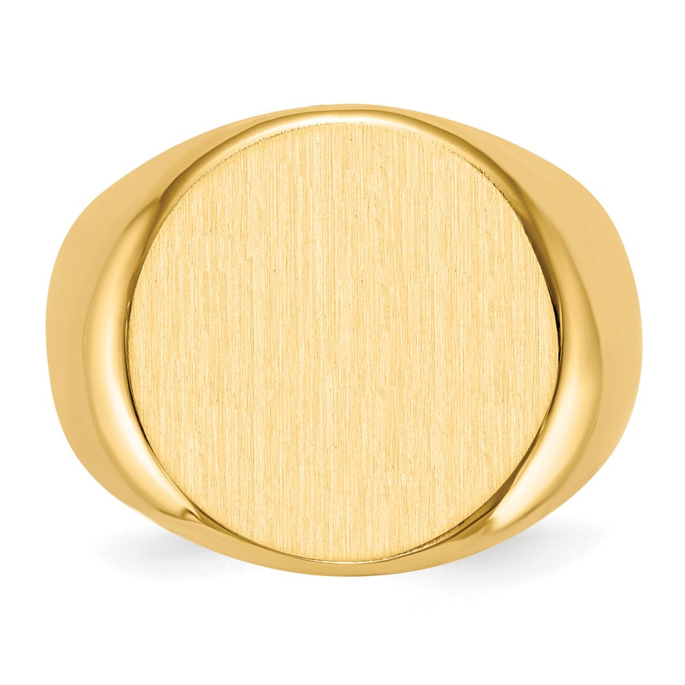 Gold Polished Circle Closed Back Signet Ring — 18x18.5 mm