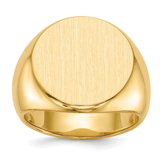Gold Polished Circle Closed Back Signet Ring — 18x18.5 mm