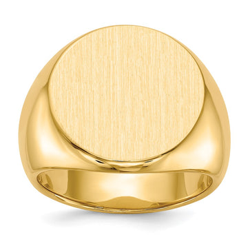 Gold Polished Circle Closed Back Signet Ring — 18x18.5 mm