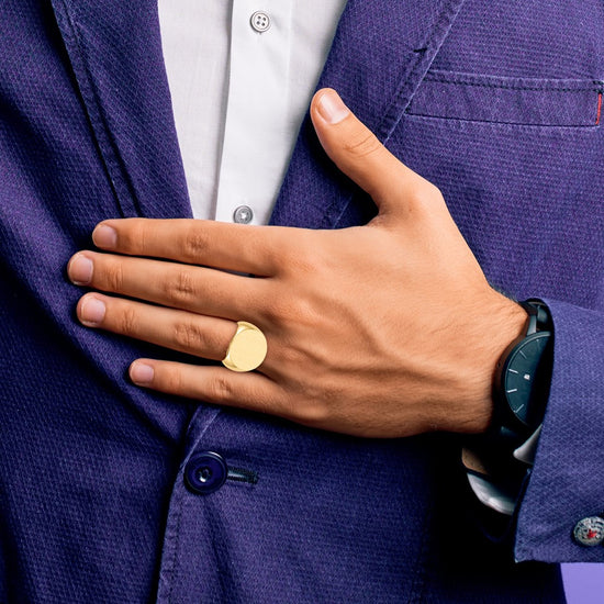 Gold Polished Circle Open Back Signet Ring — 14k Yellow Gold