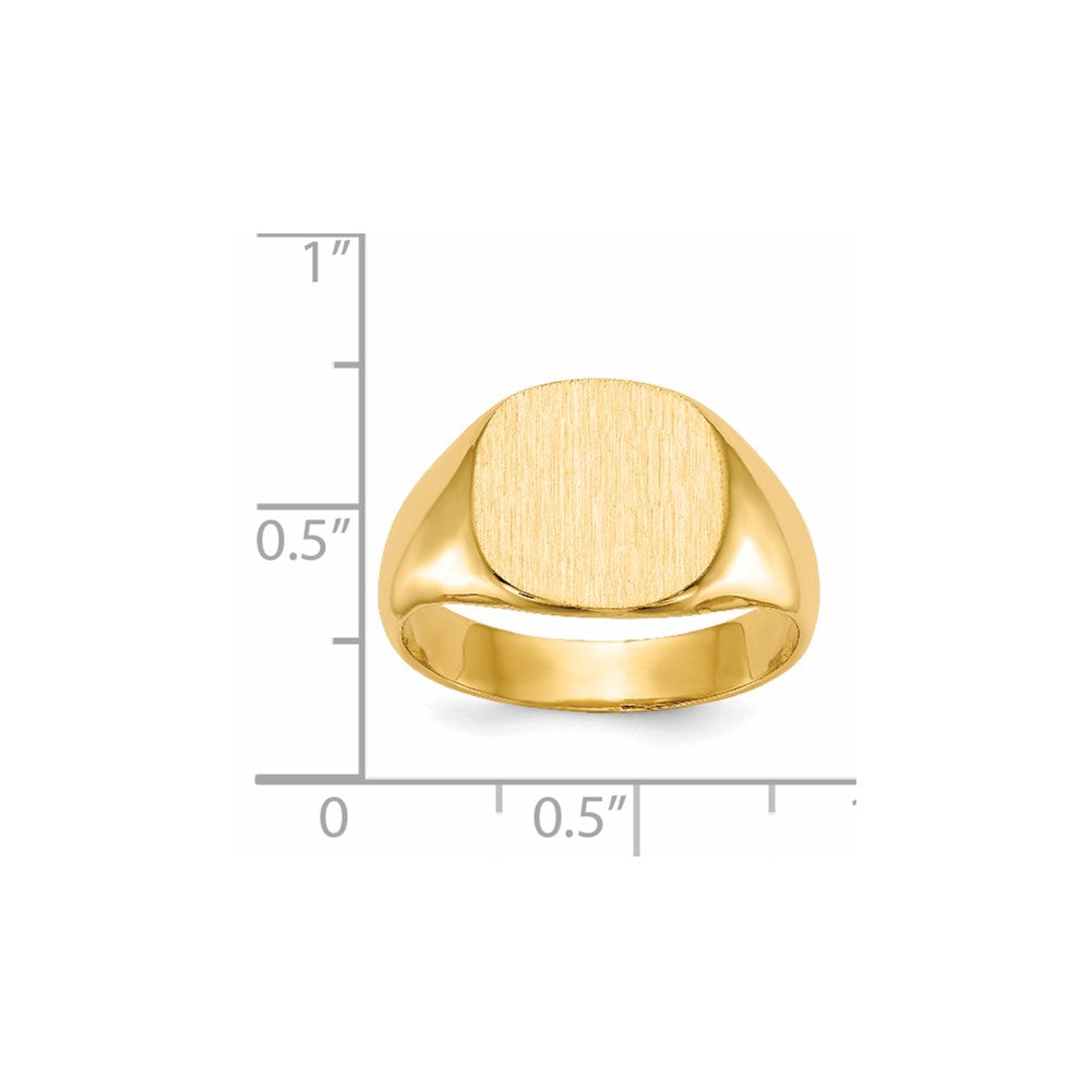 14k 13.5x12.5mm Cushion Closed Back Mens Signet Ring