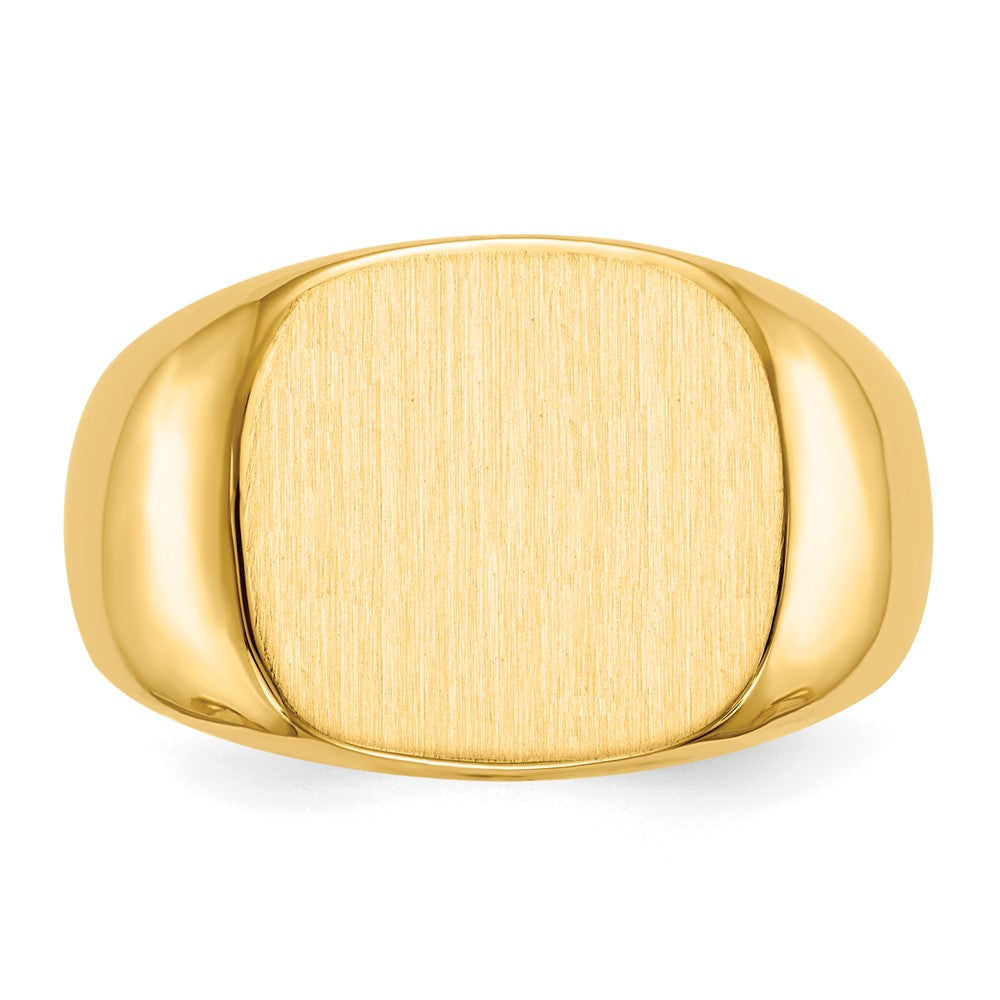 14k 15.0x13.5mm Cushion Closed Back Mens Signet Ring
