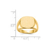 14k 15.0x13.5mm Cushion Closed Back Mens Signet Ring