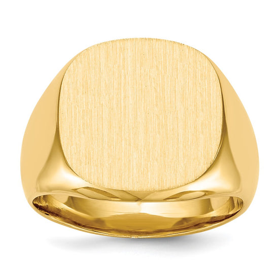 14k 17.0x16.0mm Cushion Closed Back Mens Signet Ring