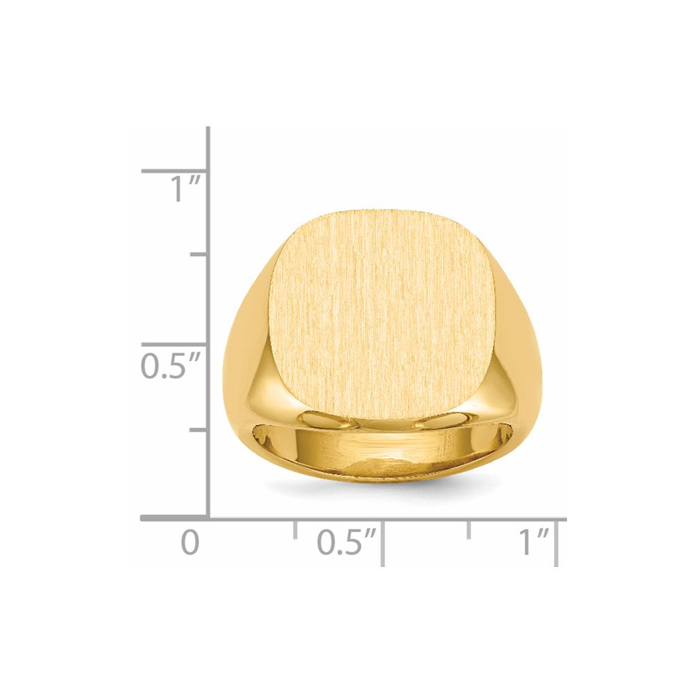 14k 17.0x17.0mm Cushion Closed Back Mens Signet Ring