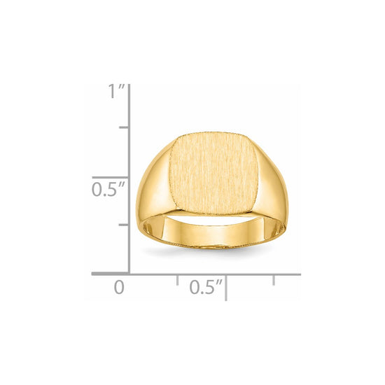 14k 13.0x12.0mm Cushion Closed Back Mens Signet Ring