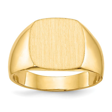 14k 13.0x12.0mm Cushion Closed Back Mens Signet Ring