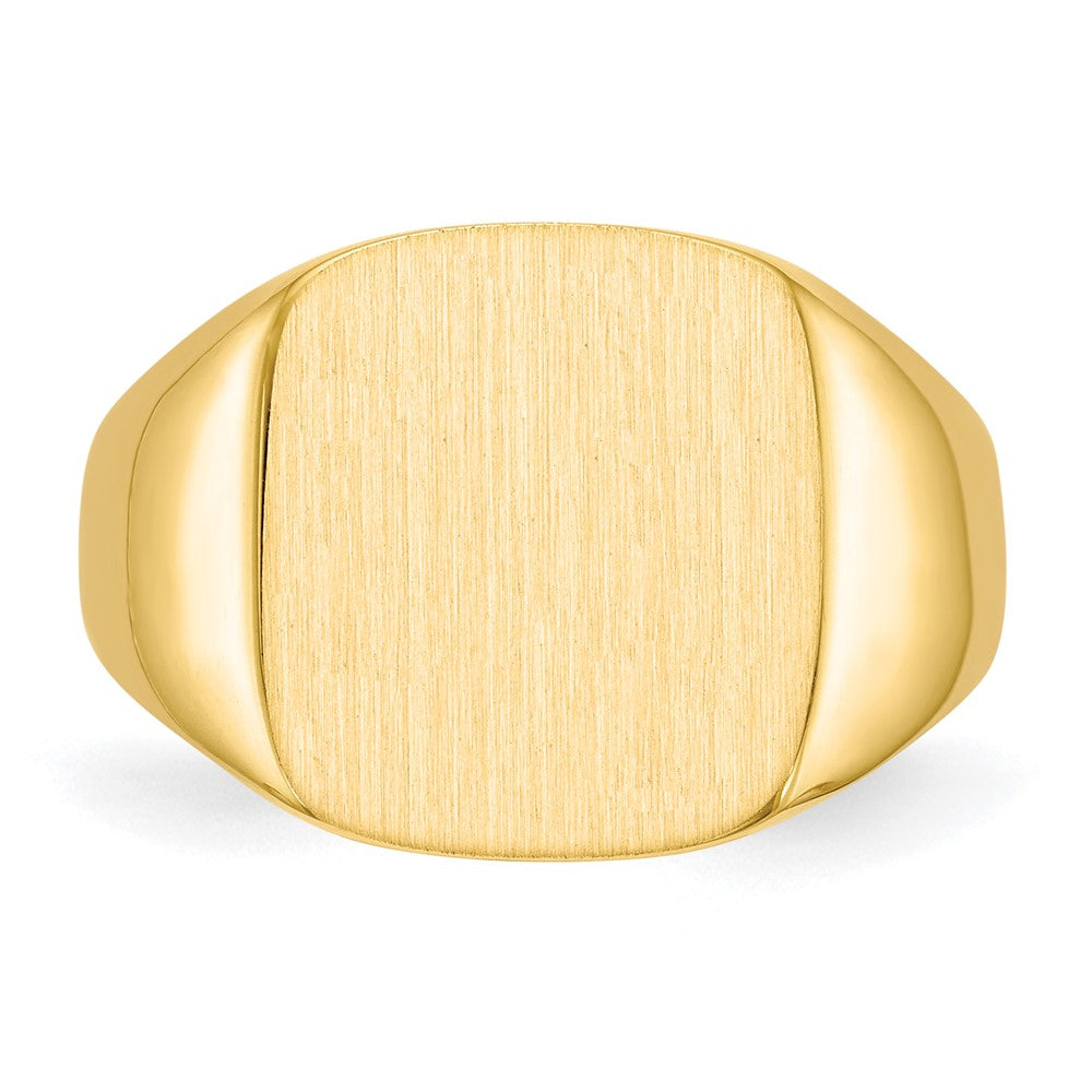 14k 13.5x15.0mm Cushion Closed Back Mens Signet Ring